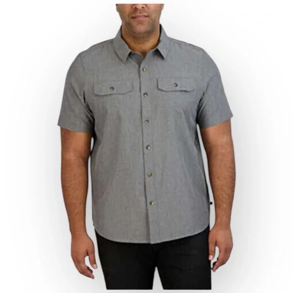 NWT Gerry Men’s Short Sleeve Woven Camp Shirt – Gray – Size Large - Picture 1 of 4